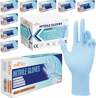 Zalcoon Nitrile Exam Gloves Disposable Latex Free Powder Free Chemical Resistance Disposable Gloves For Medical Exam, Home, Cleaning, Food Prep, Food Safe And Non-Sterile (10 Pack X 100 Pieces)