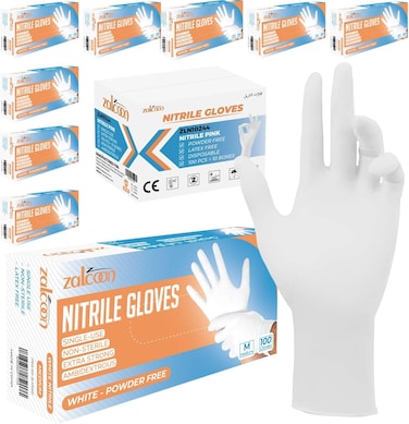 Zalcoon Nitrile Exam Gloves Disposable Latex Free Powder Free Chemical Resistance Disposable Gloves For Medical Exam, Home, Cleaning, Food Prep, Food Safe And Non-Sterile (10 Pack X 100 Pieces)