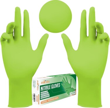 Zalcoon Nitrile Exam Disposable Gloves, Powder Free, Latex Free, Best For Restaurant, Saloon, Kitchen, Cleaning, Food Prep (100 Pieces X 1 Pack)