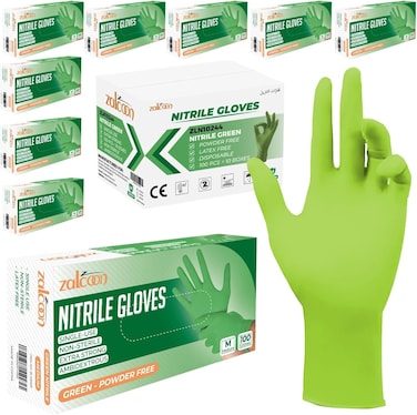Zalcoon Nitrile Exam Gloves Disposable Latex Free Powder Free Chemical Resistance Disposable Gloves For Medical Exam, Home, Cleaning, Food Prep, Food Safe And Non-Sterile (10 Pack X 100 Pieces)