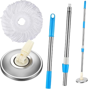Zalcoon Spin Mop Replacement Stainless Steel Handle, Base And Refill For 360&deg; Mop, Refill, Handle &amp; Base Replacement Round Shape Shape Spin Mop Standard Size