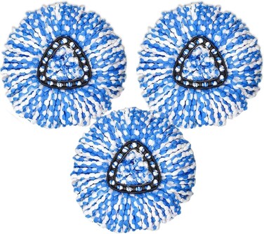 Zalcoon Spin Mop Heads Replacement Compatible With Vileda Easy Wring/O Cedar, Spin Mop Head Replacement For Floor Cleaning, Triangle Shape (Pack Of 3) Blue