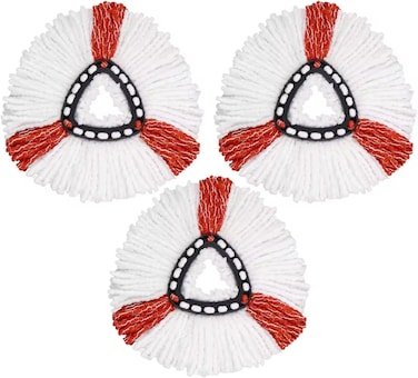 Zalcoon Spin Mop Heads Replacement Compatible With Vileda Easy Wring/O Cedar, Spin Mop Head Replacement For Floor Cleaning, Triangle Shape (Pack Of 3) Red &amp; White