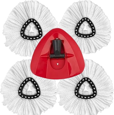 Zalcoon 4 Pieces Of Mop Replacement Heads Compatible With Vileda Spin Mop Replace Head Easywring Spin Mop Heads Replacements - Includes 1 Rotating Mop Base, Triangle Shape