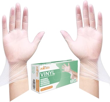 Zalcoon Vinyl Exam Disposable Gloves, 4.5G Latex Free Powder Free Gloves For Light Use, Home, Cleaning, Food Prep, Food Safe And Non-Sterile (1 Pack X 100 Pieces)