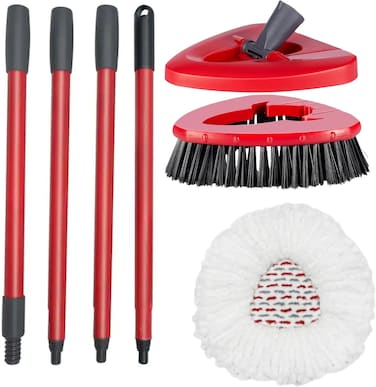 ممسحة دوارة بديلة لاعادة التعبئة ومقبض وفرشاة فرك ورأس ممسحة قاعدة متوافقة مع ممسحة فيلدا/او-سيدار الدوارة سهلة العصر، فرشاة تنظيف بشعيرات صلبة للمطبخ والحمام والبلاط والارضيات الصلبة