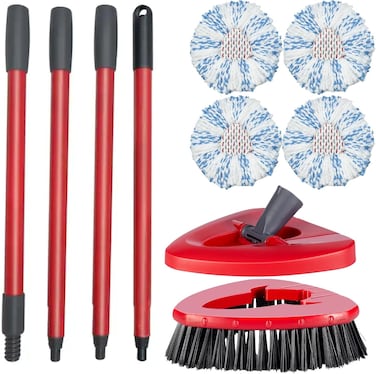 ممسحة دوارة بـ4 قطع بديلة من زالكون، قابلة لاعادة التعبئة، مقبض، فرشاة فرك، راس ممسحة قاعدة متوافقة مع ممسحة فيلدا/او-سيدار، لتنظيف الارضيات، قوة تنظيف اكبر 40%، وسادة فرك (ازرق)