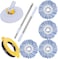 Zalcoon 4 Spin Mop Heads Replacement, Handle, Scrub Brush &amp; Base Compatible With Spin Mop &amp; Bucket Set Accessories For Floor Cleaning, Round Shape (Blue)