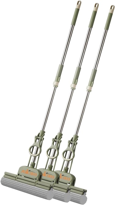 Zalcoon PVA Quadruple Rollers Sponge Mop 33cm, Super Absorbent Foam Sponge Mop, Telescopic Handle, Quick Release Mop-Head, Household Cleaning Tool For Kitchen, Multi-Surface Hard Floors (Pack Of 3)