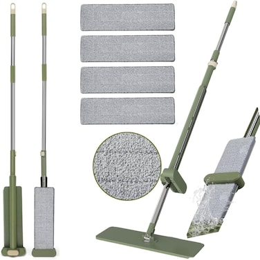 Zalcoon Flat Mop With Wringer Set, 4 Extra Pads, Wet And Dry Mops For Floor Cleaning Microfiber Pad With Long Handle, 360&deg; Freely Rotating Head, Household Cleaning Tool For Multi-Surface Hard Floors