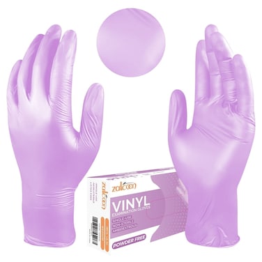 ZALCOON Vinyl Lilac disposable Gloves, 4.5g latex free Powder Free   Gloves for light use, Home, Cleaning, Food Prep, Food safe and Non-Sterile Small (S) (1 Pack x 100 Pieces)
