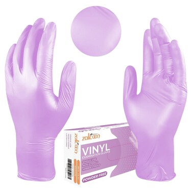 ZALCOON Vinyl Lilac disposable Gloves, 4.5g latex free Powder Free   Gloves for light use, Home, Cleaning, Food Prep, Food safe and Non-Sterile Large  (L) (1 Pack x 100 Pieces)