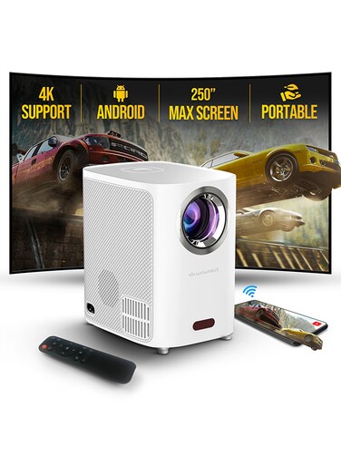 Wownect - Smart Mini Android Projector 5500 Lumens with 150&quot; Display  Built-in Dual Hi-Fi Speakers Supported 1080P (60FPS) Portable Projector 4K