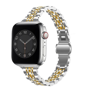 O Ozone - Slim Metal Straps for Apple Watch Series 10   Ultra 2   8 Ultra   9   8   7   6, 49mm 46mm 45mm 44mm 42mm for Women - Silver &amp; Gold