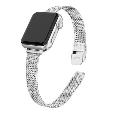 O Ozone -Thin Narrow Slim Metal Straps for Apple Watch Series 10   Ultra 2   8 Ultra   9   8   7   6, 49mm 46mm 45mm 44mm 42mm Stainless Steel Band for Women -Silver