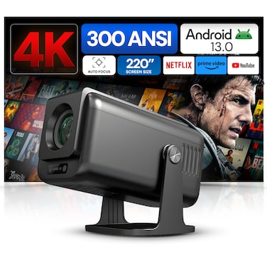 Mini Android Projector   Native 1080P Supports 4K  Dual Band WiFi and Bluetooth 5.0  Auto Focus &amp; Keystone  Home theater video Projector