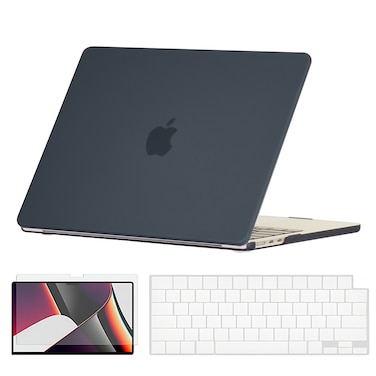 O Ozone - Rubberized Matte Case MacBook Air 15 inch (A2941) M2 2023, (A3114) M3 2024 with Keyboard Cover &amp; Screen Protector - Black