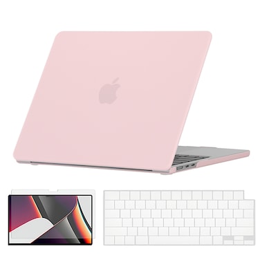 O Ozone - Rubberized Matte Case MacBook Pro 16 inch (A2485) M1 2021 (A2780) M2 (A2991) M3 2023 (A3403, A3186) M4 2024 with Keyboard Cover &amp; Screen Protector - Pink