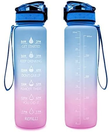 ULTIMAX 1L Large Tritan Water Bottle with Time Markers - Leak-Proof, BPA-Free, Motivational Fitness Bottle for Gym, Outdoor Sports &amp; More (Assorted Colors)