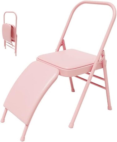 ULTIMAX Pink Yoga Folding Chair with Lumbar Support &ndash; Versatile, Foldable Balance Training Auxiliary Chair
