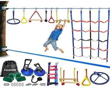 ULTIMAX Ninja Obstacle Course Kit for Kids   Outdoor Ninja Warrior Training Equipment   Backyard Monkey Bars &amp; Adventure Set