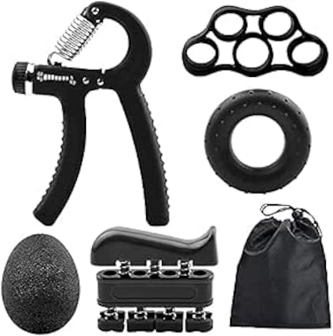 ULTIMAX Hand Grip Strengthener Set - 6 PCS Adjustable Hand Gripper Kit with Storage Pouch, Finger Exerciser, Therapy Ball, &amp; Grip Exercise Ring - Black