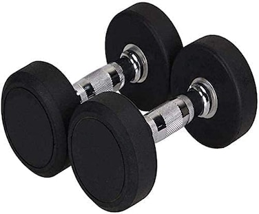 ULTIMAX 5kg Round Rubber Dumbbells &ndash; Chrome Handle Hand Weights for Gym &amp; Home Fitness, Professional Arm Muscle Exercise Equipment, Pair of 2 Dumbbells for Strength Training.
