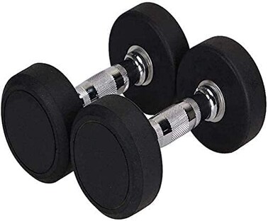 ULTIMAX 5kg Round Rubber Dumbbells &ndash; Chrome Handle Hand Weights for Gym &amp; Home Fitness, Professional Arm Muscle Exercise Equipment, Pair of 2 Dumbbells for Strength Training.