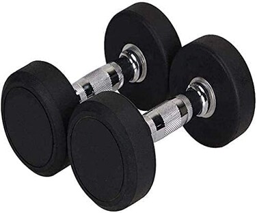 ULTIMAX 7.5kg Round Rubber Dumbbells &ndash; Chrome Handle Hand Weights for Gym &amp; Home Fitness, Professional Arm Muscle Exercise Equipment, Pair of 2 Dumbbells for Strength Training.