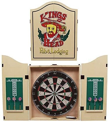 ULTIMAX King's Head Light Wood Dartboard Cabinet Set &ndash; Stylish &amp; Classic Dartboard Cabinet for Perfect Game Nights