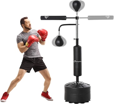 ULTIMAX Heavy Duty Punching Bag with Stand &ndash; Adjustable Kickboxing &amp; Boxing Set with 360&deg; Reflex Bar, Speed Ball, Suction Cup Base &ndash; Perfect for Adults &amp; Youth, Home, Office, Gym &ndash; Black Boxing Stand
