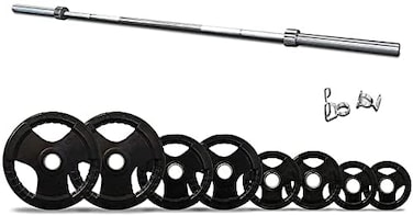 ULTIMAX 6ft Olympic Barbell with Tri-Grip Rubber Plate Set for Home Gym, Weightlifting, and Strength Training - 80kg
