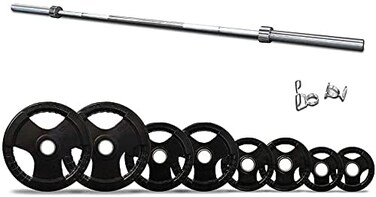 ULTIMAX 42 Kg Olympic Barbell and Weight Set &ndash; 4 ft Bar with Weight Plates, Spring Collars for Home Gym, Weightlifting, and Strength Training