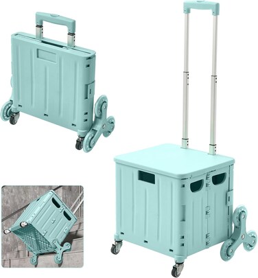 Foldable Shopping Trolley with Lid45L Portable Utility Cart Grey Boot Cart with Wheels &amp; Telescopic Handle 30KG Capacity for Storage Travel &amp; Grocery Shopping.