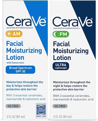 CeraVe Facial Moisturizing Lotion 3 Fl Oz (Pack of 2) AM/PM Bundle (Packaging may vary)
