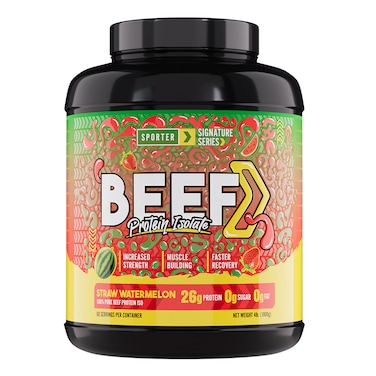 Sporter Beef Protein Isolate - High Protein, Low Carb - Alternative to Whey &amp; Vegan Protien - For Muscle Growth &amp; Recovery (4 lb - 60 Servings, Strawberry Watermelon)