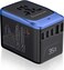 SAUNORCH Universal Travel Adapter, PD 35W 7 in 1 International Power Plug Adapter with 7.0A 4 USB-C and 2 USB-A Fast Wall Charger, Worldwide AC Outlet for US Europe UK AUS (Black+Blue)
