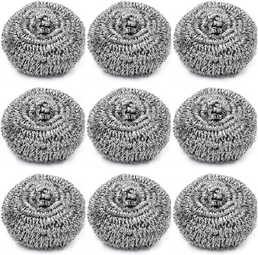 Stainless Steel Scrubber Balls Heavy Duty Kitchen Cleaning Scouring Pads &ndash; Rust Resistant Metal Scrubbers for Pots, Pans, Dishes &amp; Grill Cleaning- Pack of 9 PCS