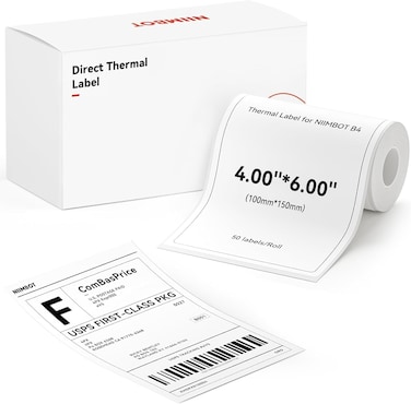 NIIMBOT 4&times;6'' Shipping Labels Only for NIIMBOT B4 Label Printer, Thermal Paper for Shipping Package, 50Label/Roll (4 * 6&ldquo; Label)