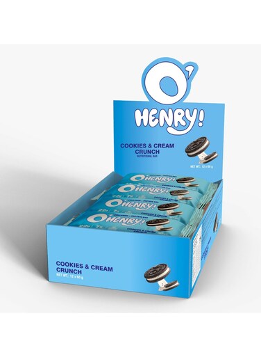 O'Henry Nutrition Collagen + Protein Bar - Cookies &amp; Cream Crunch, No Added Sugar, 22g Protein, Pack Of 12 (60g Each)