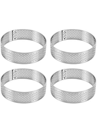Uyauld 4 Pieces Perforated Tart Ring, 7CM Stainless Steel Tart Mold, Heat-Resistant Cake Pastry Ring, 2.75 inch French Tarte Mold, Round
