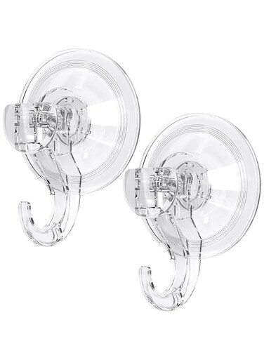 Suction Cup Hooks - 2 Pack Heavy Duty Suction Shower Hooks, Waterproof Kitchen Bathroom Window Wall Glass Door Clear Plastic Hooks for Hanging Towel Bathrobe Loofah Sponge Christmas Wreath Key