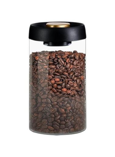 Borosilicate Glass Coffee Canisters with Airtight Lids - 1200ml/40oz Food Storage Containers for Coffee Beans, Tea, Sugar, Spices, Rice (BLACK) (DARK)