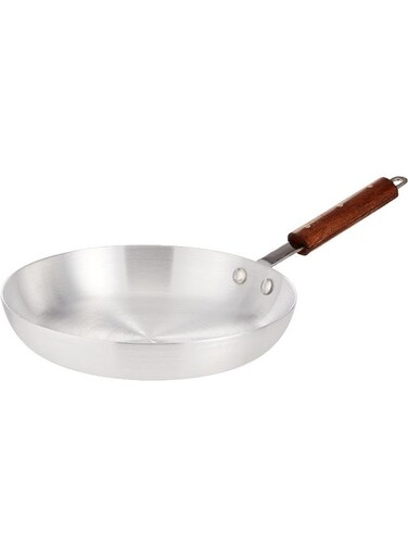 Aluminium Fry Pan Frying Pan with Wooden Handle Silver/Brown 25.5cm