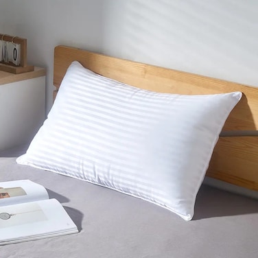 MAXQON 1-Piece Bed Pillow Striped White Hotel Standard Extra Soft Microfiber Anti Allergic&amp;Anti-bacterial,  Size(50x70CM)