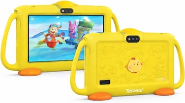 Telzeal P600 Kids Tablet Yellow &ndash; 7 Inch HD Display, 6GB RAM 128GB Storage, Android 10.1 OS, Dual SIM, 3000mAh Battery, WiFi, Front &amp; Rear Camera, Protective Kids Case