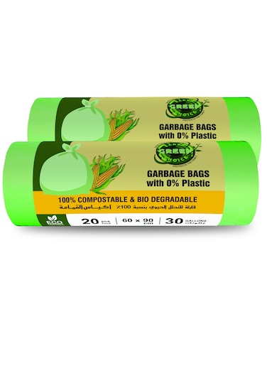 Compostable Trash Bags, 60x90 cms, 30 Gallons, Pack of 2 x 20 pieces
