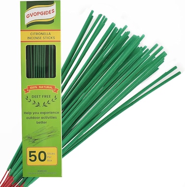 Citronella Incense Sticks - Made With Natural Plant Based Ingredients, Citronella, Lemongrass, and Rosemary Oils - 50 Pieces per Box