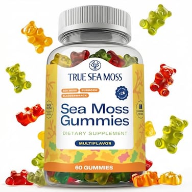 Trueseamoss Organic Sea Moss Gummies - Contains Irish Sea Moss + Burdock Root + Bladderwrack - 60 Gummies For Stronger Immune, Healthier Skin &amp; Hair, Detox - Great For Kids &amp; Adults, Made In The Usa
