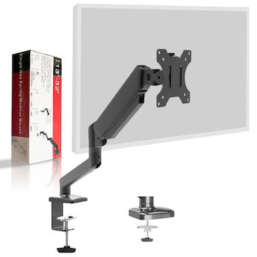 ذراع شاشة كمبيوتر Essentials 360® مع حامل شاشة زنبركي غازي وزاوية إمالة للمكتب من 10 إلى 32 بوصة وسعة تحميل 10 كجم VESA 75x75/100x100 مم مع حلقة تثبيت ومشبك C